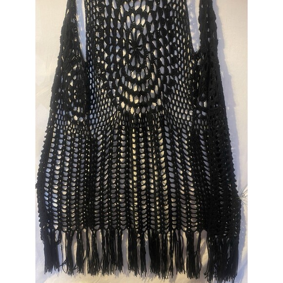UMGEE Black Crochet Long Fringe Vest/Duster Goth Bohemian Whimsigoth  S - Picture 7 of 9
